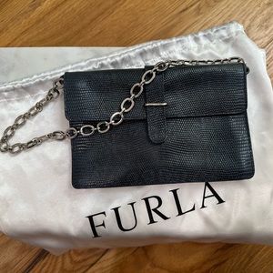 Furla Leather Navy Clutch with Shoulder Chain